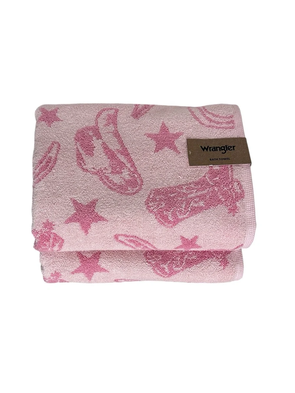 Wrangler Set of 4 Pink Western Boots & Stars 2 Bath Towels 2 Fingertip NWT